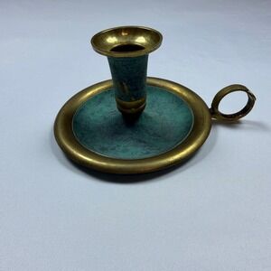 Unbranded Brass Chamberstick Candle Holder Green Verdigris Style Patina India